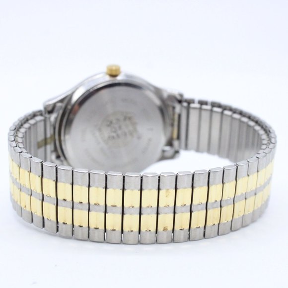 Galaxie By Elgin Watch Mens Steel 37mm Gold Silver Tone Round Stretch Band - Picture 7 of 8